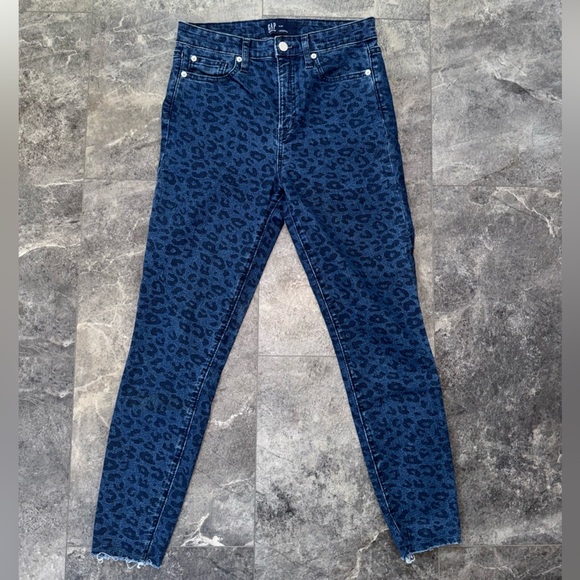 GAP Denim Legging Jeans Leopard Print Blue Size 4/27 - Picture 1 of 5